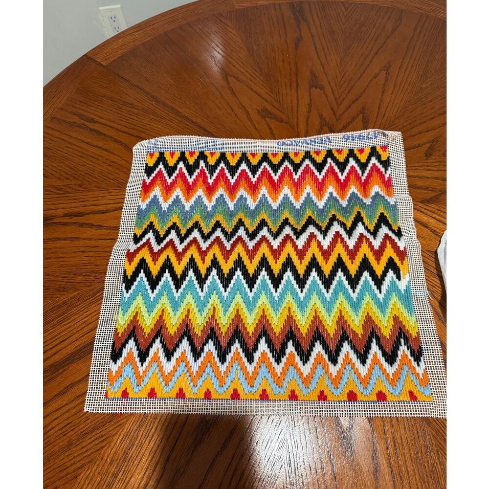 Vervaco Zigzag Lines Needlepoint | Colorful Chevron Runner | Completed